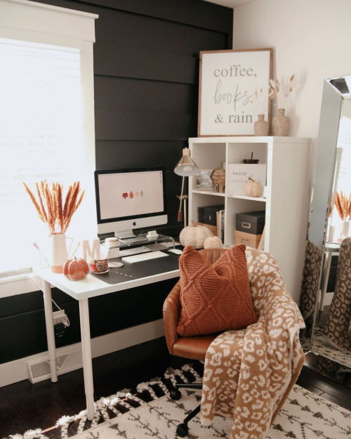 Home home office in autumn colours with natural light through window